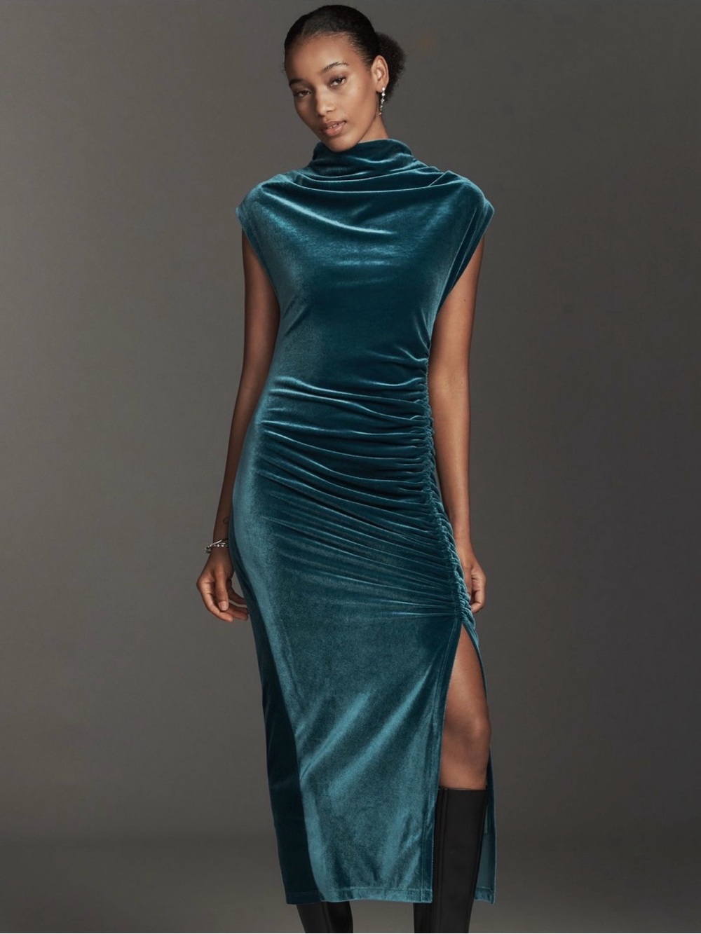 Anthropologie The Maya Velvet Ruched Dress